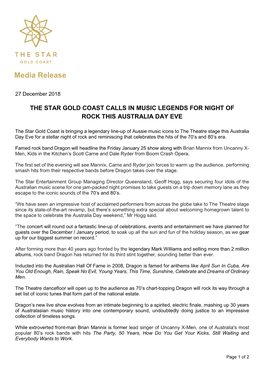 The Star Gold Coast Calls in Music Legends for Night of Rock This Australia Day Eve