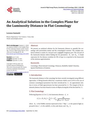 An Analytical Solution in the Complex Plane for the Luminosity Distance in Flat Cosmology