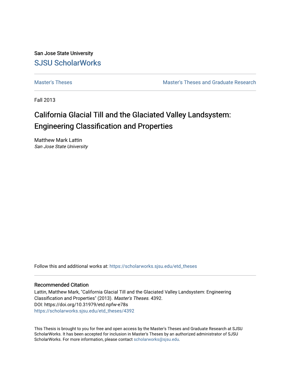 California Glacial Till and the Glaciated Valley Landsystem: Engineering Classification and Properties