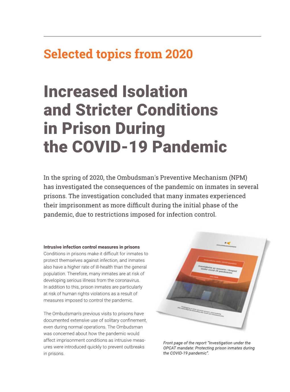 Increased Isolation and Stricter Conditions in Prison During the COVID-19 Pandemic