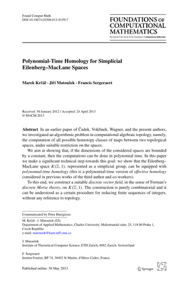 Polynomial-Time Homology for Simplicial Eilenberg–Maclane Spaces