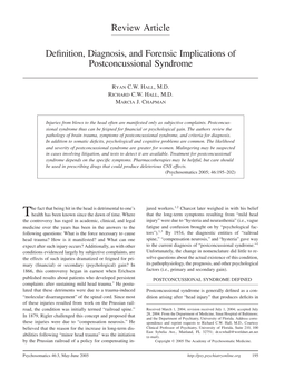 Definition, Diagnosis, and Forensic Implications of Postconcussional
