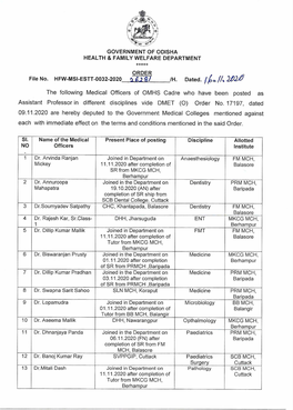 Transfer & Posting of Medical Officers of OMHS Cadre