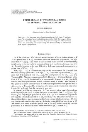Prime Ideals in Polynomial Rings in Several Indeterminates