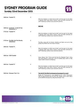 SYDNEY PROGRAM GUIDE Sunday 22Nd December 2013