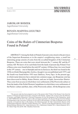 Coins of the Rulers of Cimmerian Bosporus Found in Poland1