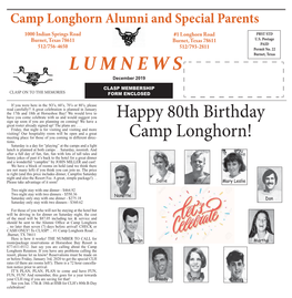 L U M N E W S Happy 80Th Birthday Camp Longhorn!