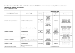 Aptitude Test- Academic Year 2014/2015 Based on GCE (AL)