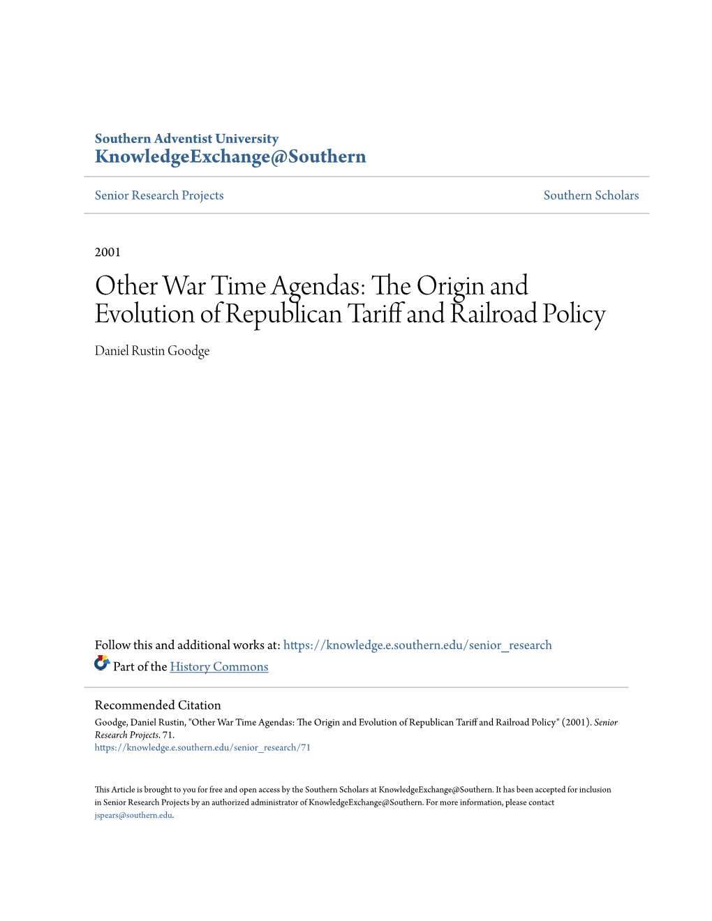 The Origin and Evolution of Republican Tariff and Railroad Policy