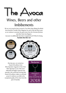 Wines, Beers and Other Imbibements