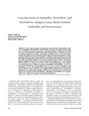 Cross-Reactivity of Aspergillus, Penicillium, and Stachybotrys Antigens Using Affinity-Purified Antibodies and Immunoassay