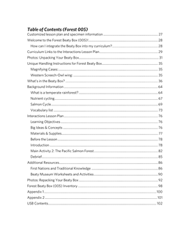 Forest 005) Customized Lesson Plan and Specimen Information