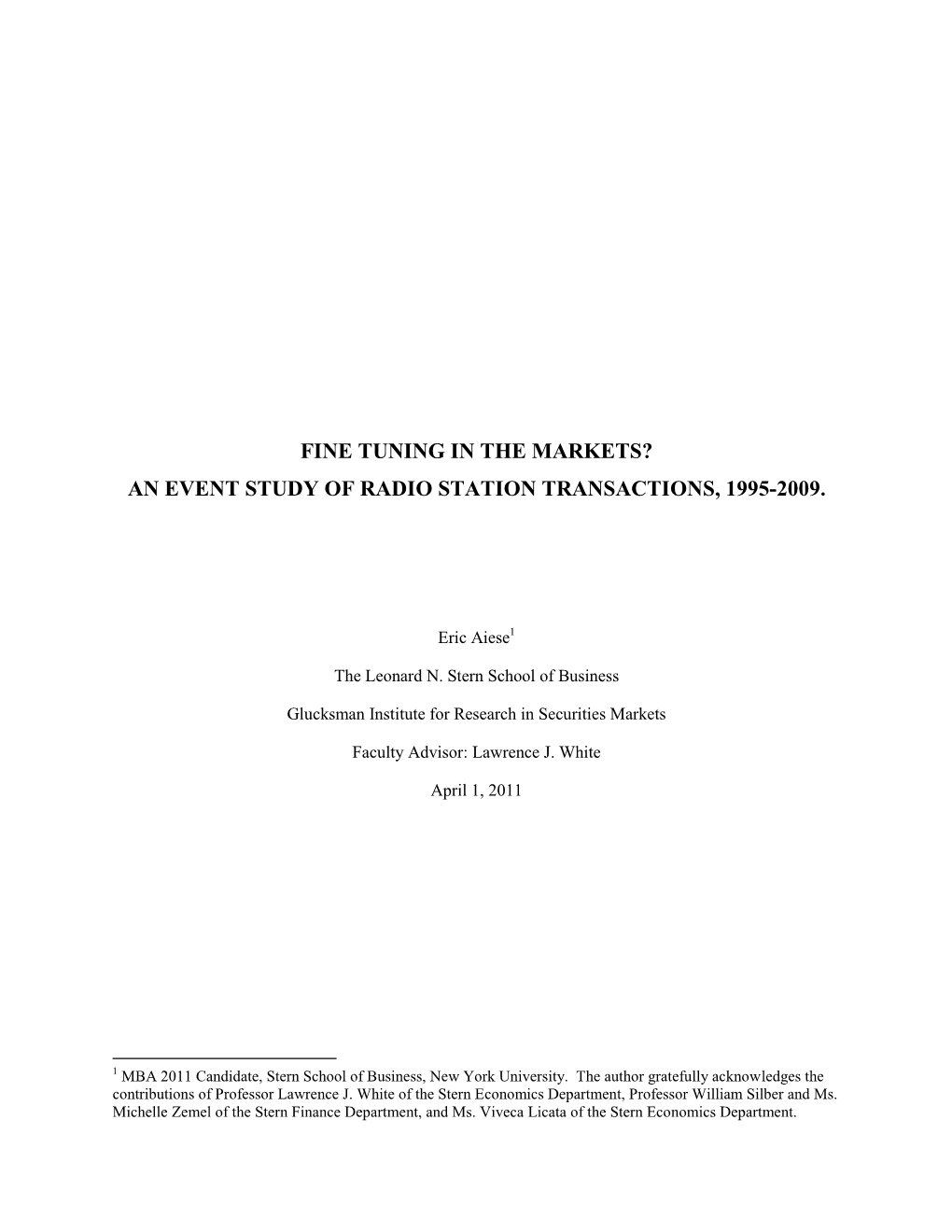 An Event Study of Radio Station Transactions, 1995-2009