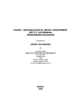 Phase 1 Archaeological Impact Assessment Erf 377 Jacobsbaai Vredenburg-Saldanha