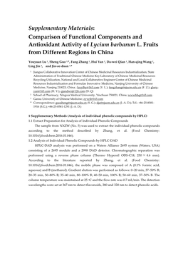 Comparison of Functional Components and Antioxidant Activity of Lycium Barbarum L. Fruits from Different Regions in China