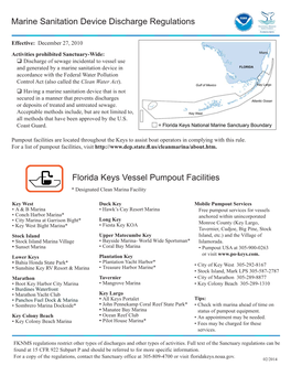 Florida Keys Vessel Pumpout Facilities Marine Sanitation Device