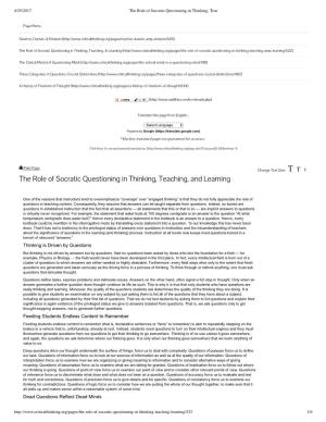 The Role of Socratic Questioning in Thinking, Teaching, and Learning