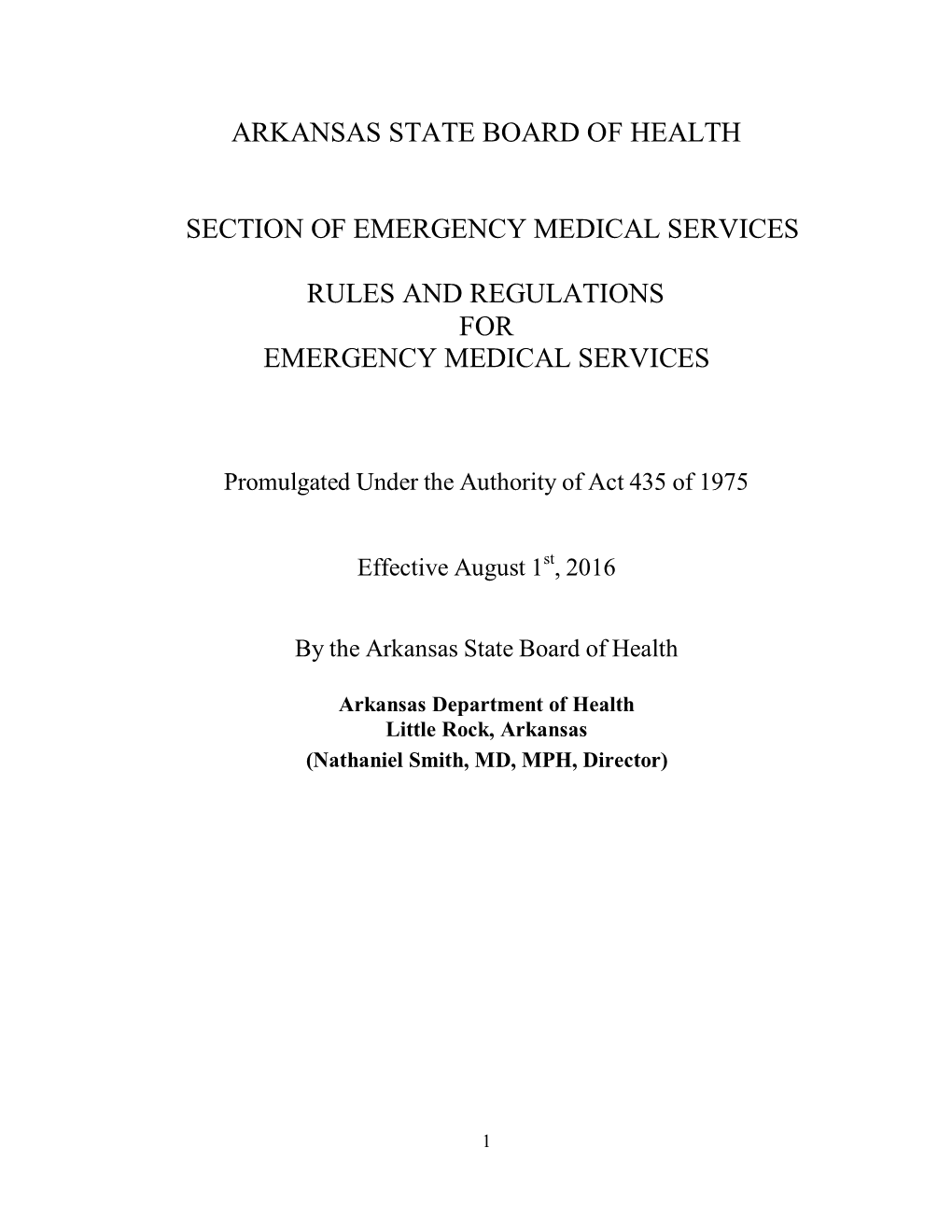 Arkansas State Board of Health Section of Emergency Medical Services