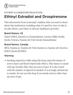 Ethinyl Estradiol and Drospirenone | Memorial Sloan Kettering Cancer