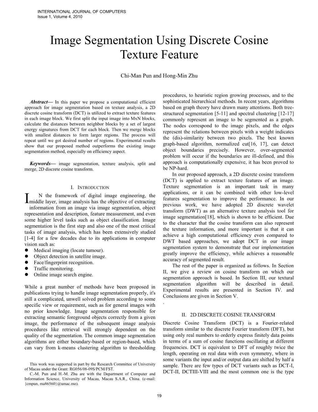 Image Segmentation Using Discrete Cosine Texture Feature