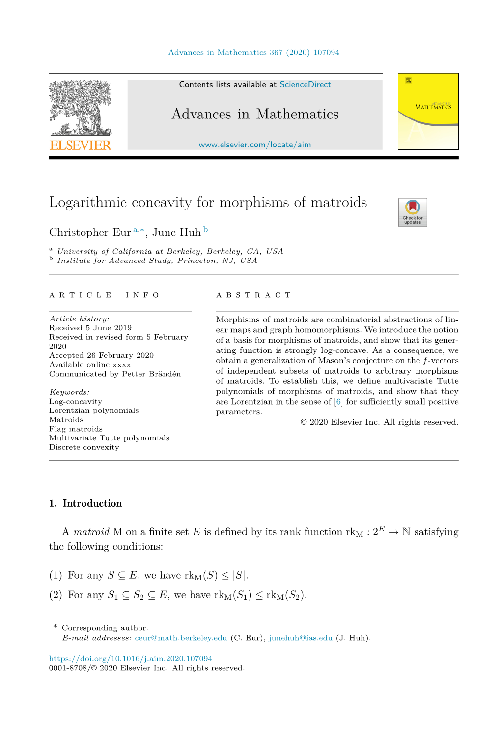 Logarithmic Concavity for Morphisms of Matroids