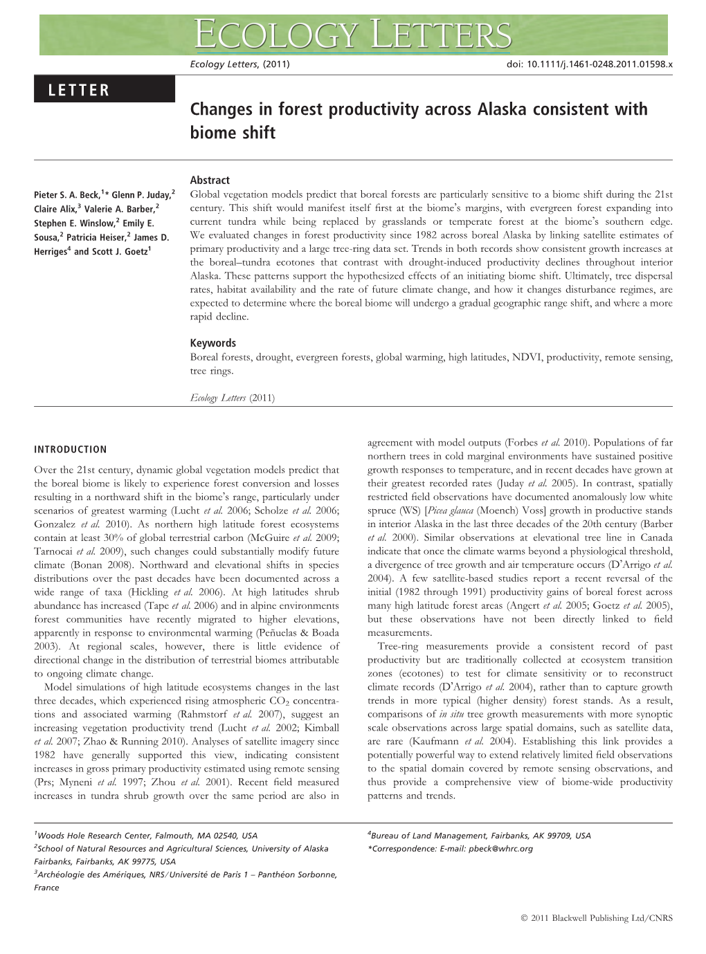 Changes in Forest Productivity Across Alaska Consistent with Biome Shift