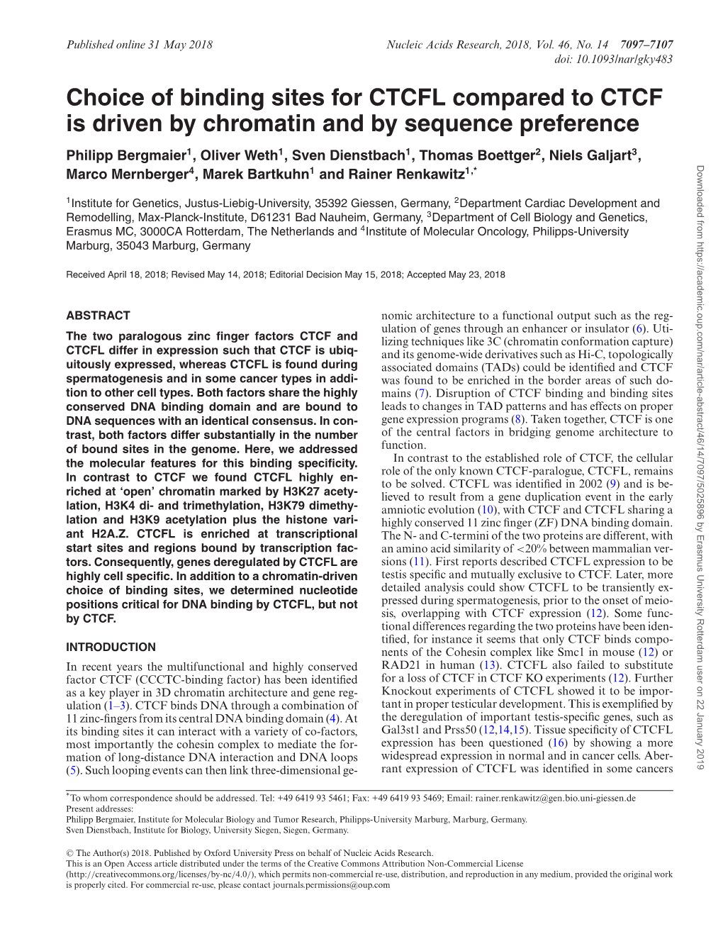 Choice of Binding Sites for CTCFL Compared to CTCF Is Driven by Chromatin and by Sequence Preference