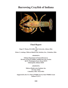 Burrowing Crayfish of Indiana Final Report