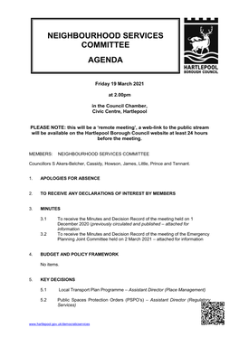 Neighbourhood Services Committee Agenda