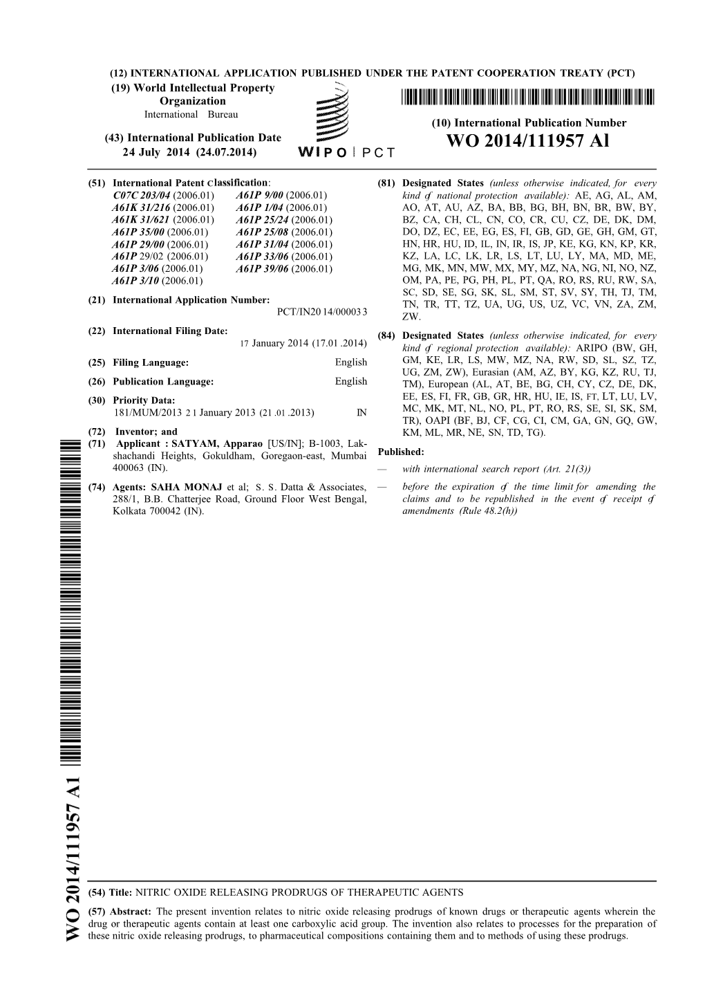 WO 2014/111957 Al 24 July 2014 (24.07.2014) P O P C T