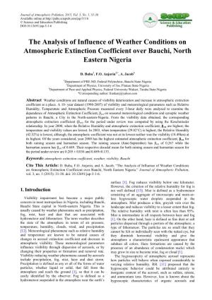 The Analysis of Influence of Weather Conditions on Atmospheric Extinction Coefficient Over Bauchi, North Eastern Nigeria