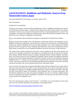 LAUNCH EVENT&gt; Buddhism and Modernity: Sources From