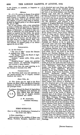 THE LONDON GAZETTE, 27 AUGUST, 1912. to the Justice, Or Constable, Or Inspector Or of Its Detached Part Next Stone Cum Ebony), Other Officer