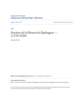 Erection De La Mission De Quilengues Â•Fl (13-VI-1938)