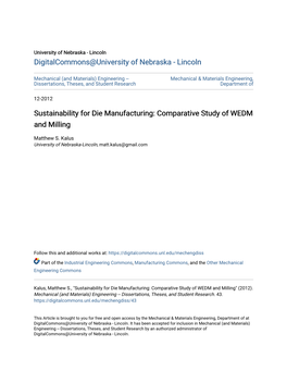Sustainability for Die Manufacturing: Comparative Study of WEDM and Milling