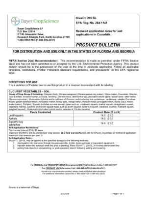 Product Bulletin for Distribution and Use Only in the States of Florida and Georgia