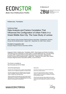 Data Analysis and Factors Correlation That Influences the Configuration of Urban Fabric in a Greek Middle Size City