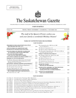 Sask Gazette, Part I, Dec 17, 2004