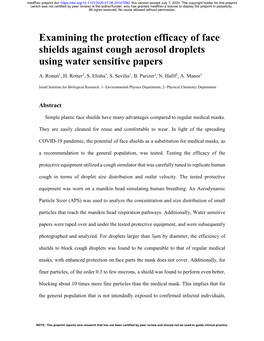 Examining the Protection Efficacy of Face Shields Against Cough Aerosol Droplets Using Water Sensitive Papers