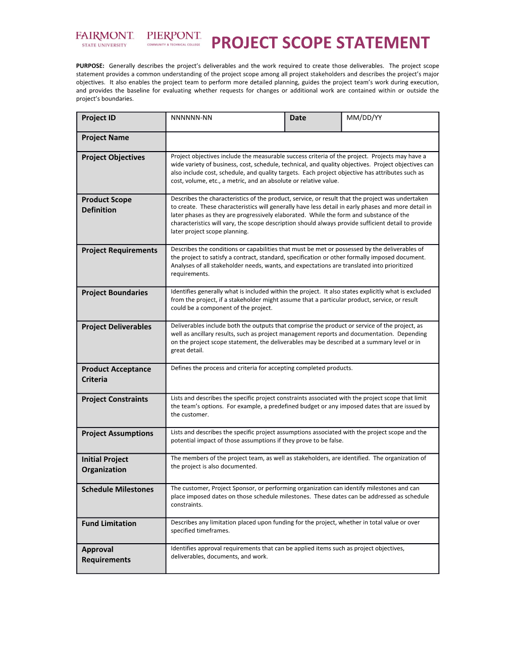 Project Scope Statement