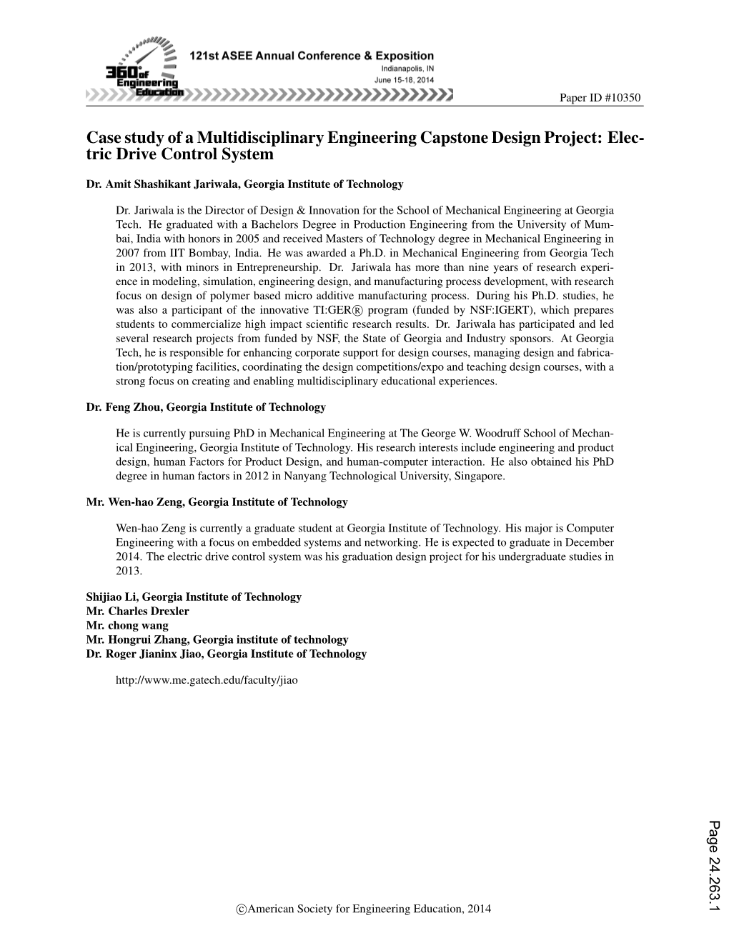 Case Study of a Multidisciplinary Engineering Capstone Design Project: Elec- Tric Drive Control System