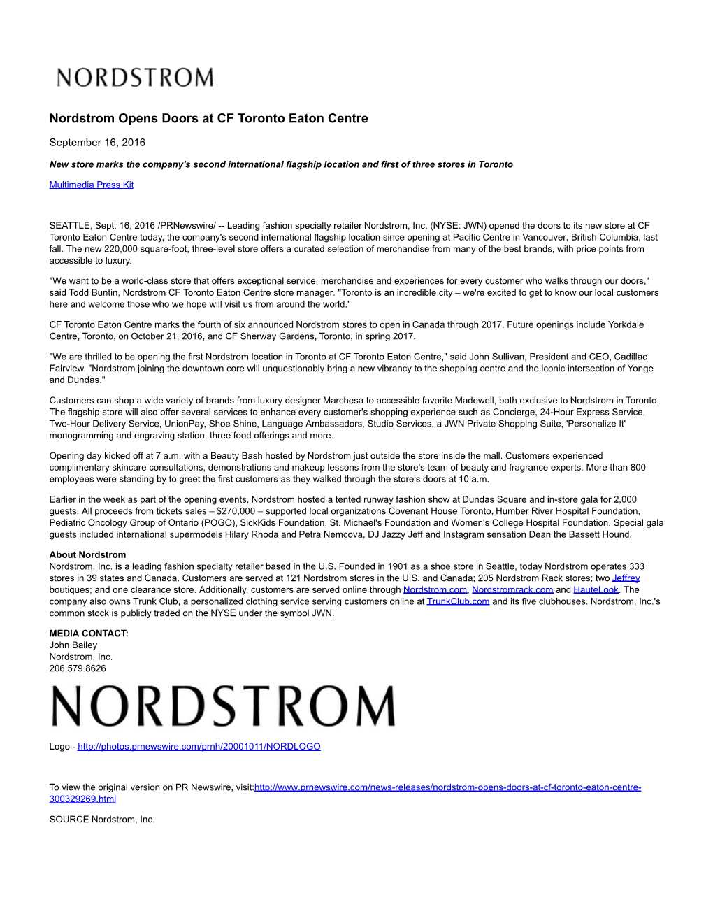 Nordstrom Opens Doors at CF Toronto Eaton Centre