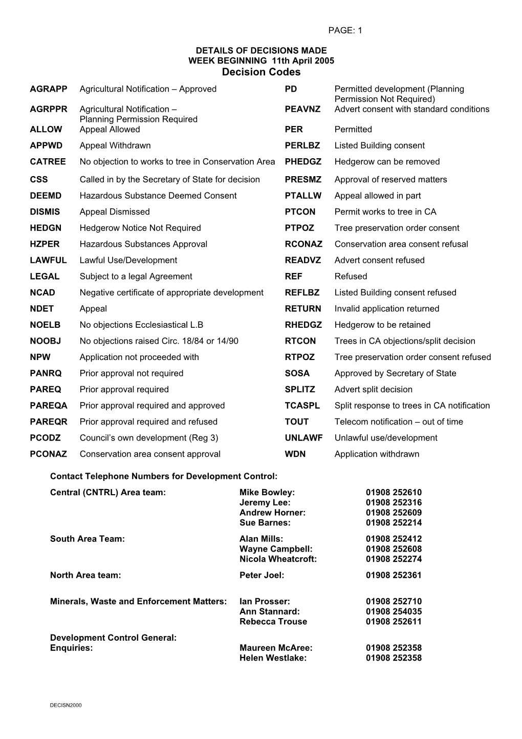 Decision Codes