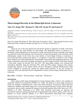 Macro-Fungal Diversity in the Kilum-Ijim Forest, Cameroon