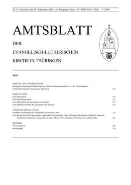 Amtsblatt Der Evangelisch-Lutherischen Kirche in Thüringen