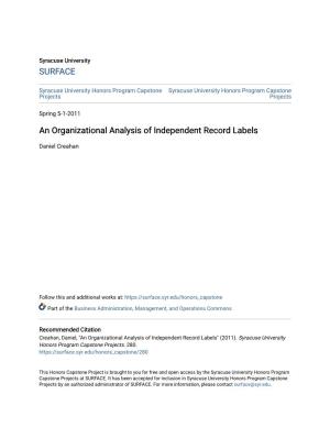 An Organizational Analysis of Independent Record Labels