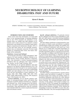 Neuropsychology of Learning Disabilities: Past and Future