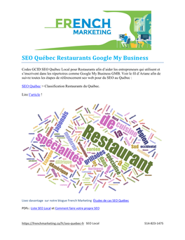 SEO Local Québec Codes GCID Restaurants