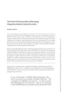 The Polish Folk Ensembles of Winnipeg: Shaped by Atlantic Cultural Currents