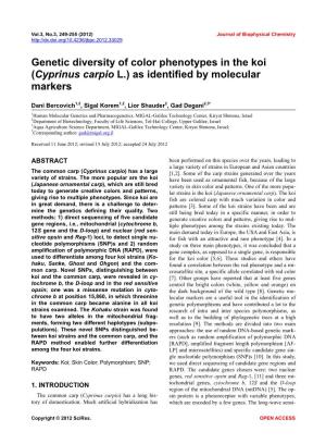 Genetic Diversity of Color Phenotypes in the Koi (Cyprinus Carpio L.) As Identified by Molecular Markers